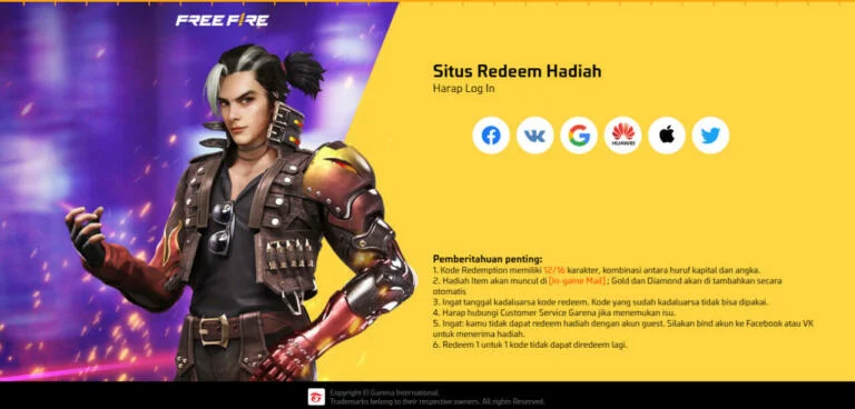 Tampilan laman Reward FF Garena
